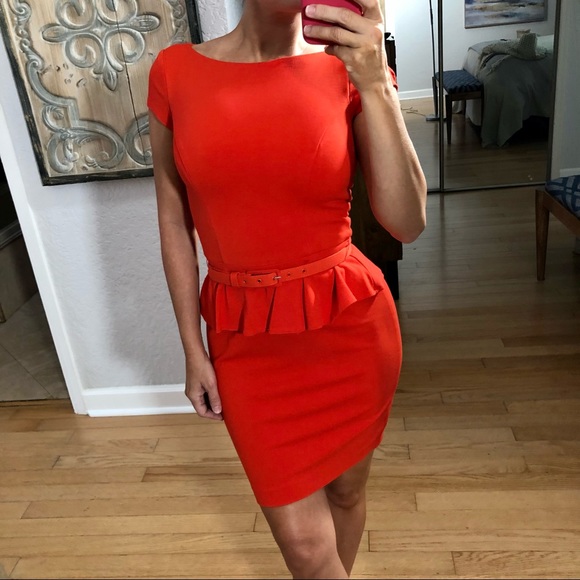 Cache Orange Peplum Dress, Size 2, with Belt - Picture 4 of 10